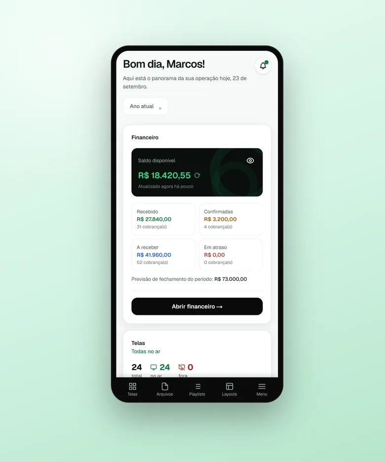O painel do Loop Player na tela de um celular